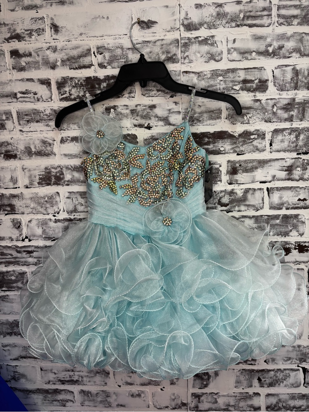 Little Girls size 4 Sparkling Aqua Sequin Ruffle Pageant Cupcake dress